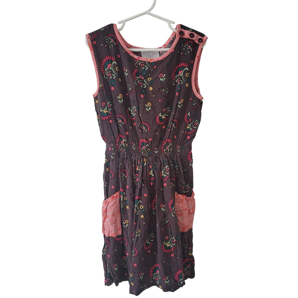 435 Matilda Jane Size 8 Floral Paisley Sleeveless Pocket Dress Girls‎ Brown Pink